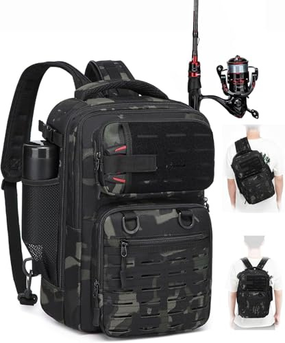 BlesMaller 2 en 1 mochila de pesca con soporte para caña de pescar 25 l mochila táctica mochila militar para pesca y senderismo