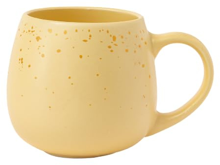 Pastel Speckled Ceramic Mug 400ml Matte Finish Coffee & Tea Cup with Gold Flecks, Curved Handle Gift Mug for Home or Office (H 8.5cmx W 7cm) Assorted Colours (Matte Yellow)