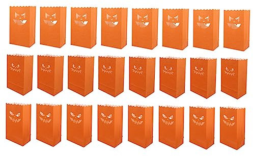 Operitacx 24pcs Pumpkin Lantern Bags Retardant Halloween Party Props for Decorations for Corridors Fireplaces Tables and Kitchen Counters