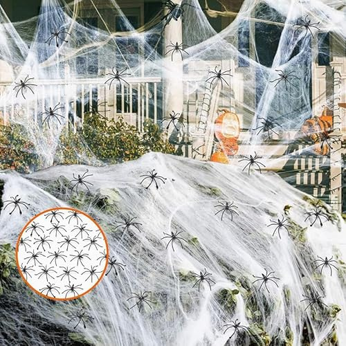 VisageVitalit Paquetes Telaraña Halloween, Tela de araña con 60 arañas Falsas para Halloween Decoracion Fiesta de Carnaval de Halloween