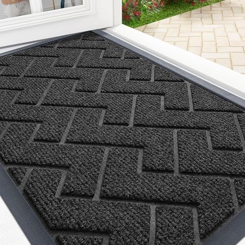 smiry Door Mat, Non Slip Heavy Duty Doormat, Dirt Trapper Washable Door Matts Indoor, Easy Clean Rubber Backed Floor Mat for Entrance, 43 x 76 cm, Black