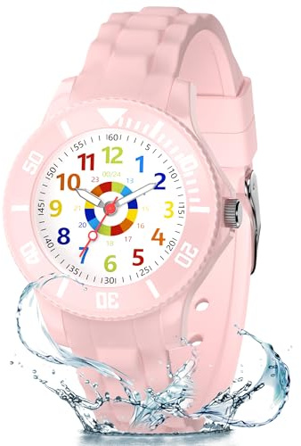 DTKID Montre Enfant Garçons,Filles, Montre pour Enfant avec Cadran Tournant, Étanche 30 M, Mode 12/24 Heures, Adaptée Aux Enfants De 4 À 15 Ans