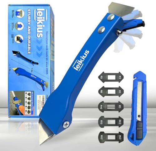 Leikius High Quality 3 in 1 Caulking Tools Sets, Steel Sealant Finishing Tool for Bathroom Kitchen Tile Window Sink Joints, Caulk Remover & Grout Scraper,for Smooth Caulking Come with a Knife