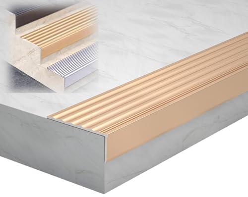 90cm Profilo per Bordo Scala Profilo per Gradini, Profilo per Bordi Scale in Alluminio, Strisce Antiscivolo per Gradini(Gold)