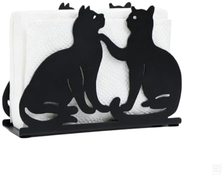 Servilletero, Servilletero Vertical Metal, Dispensador de Servilletas, Servilletas de Papel Mesa con Estampado de Gato, para Decoración de Cocina, Restaurantes, Cafeterías, Negro, 12 x 10,4 x 4 cm