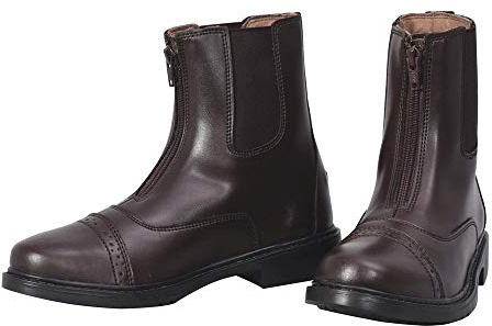 TuffRider Women's Starter Front Zip Paddock Boots with free Socks | Durable, Easy to Clean Water-Resistant Horse Riding Boots - Mocha -9