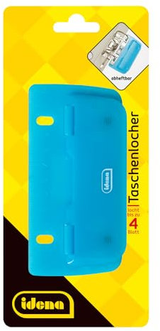 Idena 22100 - Taschenlocher, Lochung bis zu 4 Blatt, blau transparent, 1 Stück