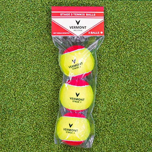Vermont Tennisbollar | Träning tennisbollar – ITF godkända minitennisbollar alla planytor [bulkköp] (Mini röd (etapp 3), paket med 3)