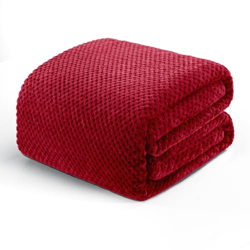 Exclusivo Mezcla Couverture Polaire pour Lit 2 Personnes, Plaid de Flanelle Doux et Chaud,Texture Gaufrée,Douillet et Léger, 220x240 CM, Bordeaux
