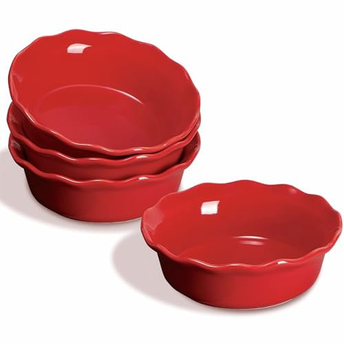 ONEMORE Mini tortiera in ceramica per la cottura, 473,6 g, stile classico, set di 4 (rosso ciliegia)