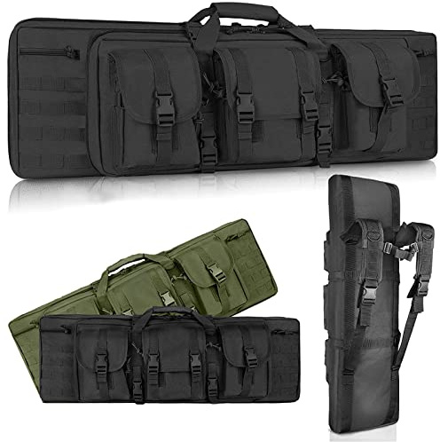SJASD Gevärsväska,Taktisk Dubbel Lång Gevärsväska,Inomhus Utomhus All Around Shooting Range Taktisk Gevär Mjuk Vadderad Taktisk Pistol Gun Range Bag Skjutvapentransport Ryggsäck,90cm/35,4,Black