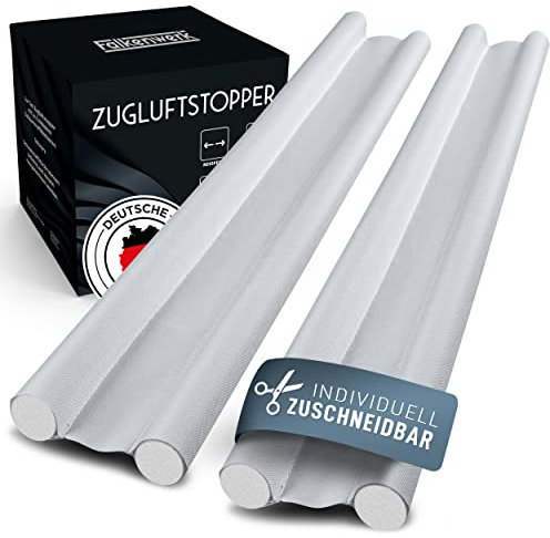 FALKENWERK Zugluftstopper für Türen [2er Set] - Zuschneidbare Türdichtung 90 cm - Heizkosten sparender Tür Zugluftstopper - Doppelseitige Türdichtung unten - Tür Dichtung mit idealer Passform in Weiß