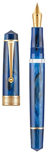 Asvine P20 - Penna stilografica a stantuffo in resina blu Galaxy, pennino extra fine in iridio con finiture dorate, collezione Writer con custodia