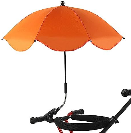 Kinderwagen-Sonnenschirm | Kinderwagen-Sonnenschirm UV-Schutz 50+ | Sonnenschirm zum Anklippen | 360° verstellbarer Kinderwagen-Regenschirm Sonnenschutz | Kinderwagen-Zubehör, Orange (Silberkleber),
