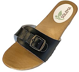 Solema RINA Leather Slip-on Womens Sandal Clogs Slides Mules Slippers Sabot Shoes, Black, EU 41, UK 7.5