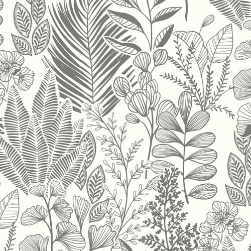 Fiula Papel tapiz autoadhesivo bohemio para despegar y pegar, color gris, 41 x 300 cm, vinilo, diseño floral, para dormitorio, impermeable, para muebles, apto para inquilinos, extraíble