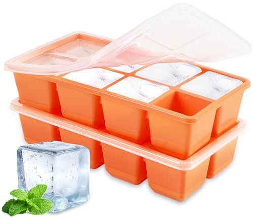 Cubiteras para Hielo 4,5 CM Grande, JRISBO 2Pcs Moldes de Silicona para Cubitos de Hielo XL con Tapa Sin BPA, Fácil Quitar Bandeja Hielo Ice Cube Tray para Whisky Cóctel Café