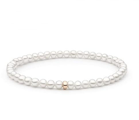 Gaura Perlenarmband Damen – Weiße Süßwasserperlen 4–4,5 mm • 17,5 cm flex • Schmuckperle aus Roségold plattiertem 925 Sterling Silber • Zeitloser Damenschmuck & Geschenk
