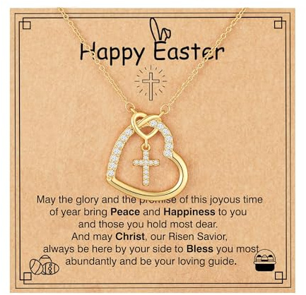 ZephyrHome Collar de cruz de mujer chapado en oro,collar de corazón con colgante de cruz, de cruz de mujer, de oro para, colgante de cristiana, collar de ajustable, regalo de Pascua