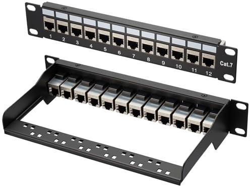Panel de conexiones Cat 7, 1U 12 Puertos, panel de conexión Keystone de 10 pulgadas, panel de distribución LSA, acoplador Keystone blindado RJ45, compatible con cables de red Cat 7/6A/6/5e y Cat5