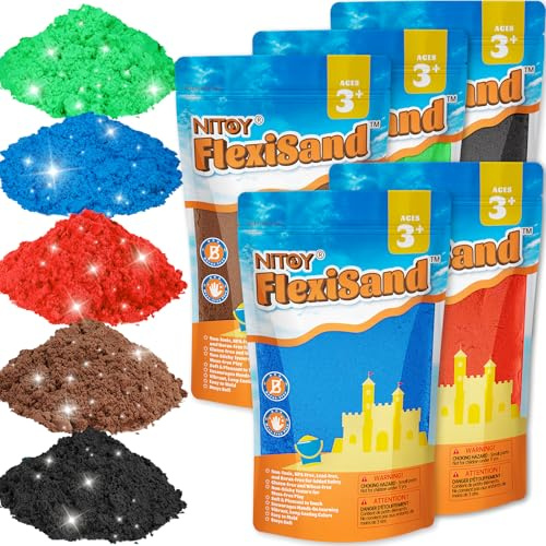 NiToy Play Sand, FlexiSand 5 kg formbar, självhäftande leksand – torkar aldrig, kul för barn från 3 år, stort ersättningssandpaket för sandlådespel