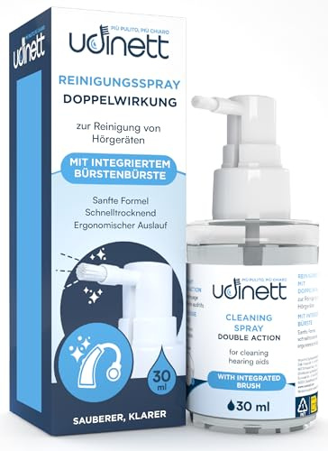 Spray para Audífonos 30ml Udinett - Limpiador en Spray con Cepillo contra Cerumen y la Suciedad - Efecto Limpio Inmediato - Limpieza de Auriculares Bluetooth - Fórmula sin Alcohol