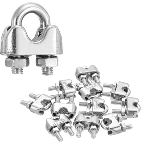 sourcing map 12 abrazaderas de clip de cable de cuerda de alambre de 5/32 pulgadas M4 pequeñas 304 de acero inoxidable 304 para aparejos seguros, tendedero, color plateado