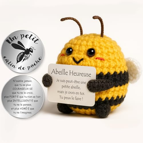 Tixlux Abeille Positive, Cadeau Abeille Heureuse Faite Main avec Petit Câlin Porte-Bonheur, Cadeau Remonter Le Moral, Bon Rétablissement, Cadeaux pour Femme Anniversaire Pâques