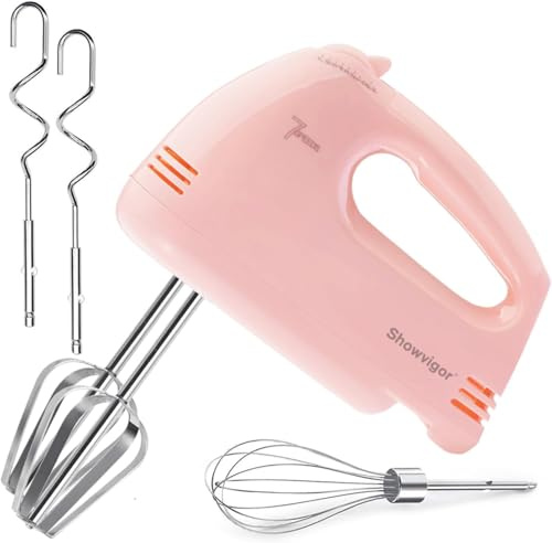 Hand Mixer Electric 7-Speed, Stainless Steel Electric Hand Whisk, Electric Whisk Hand Mixer, Portable Handheld Cake Mixer for Cooking & Baking(PINK)
