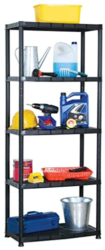 IBUQDDV Scaffale a 5 ripiani in plastica nera, 71 x 38 x 170 cm, versatile scaffale per libri, decorazioni e piante, sistema di scaffali stabile con 5 ripiani, salvaspazio