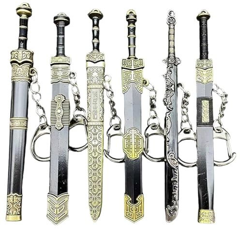 6 llaveros de Espada de aleación 4, 7, miniespada China Antigua con Caja, Llavero Antiguo, decoración de Bolso para Hombres y Mujeres, Mini