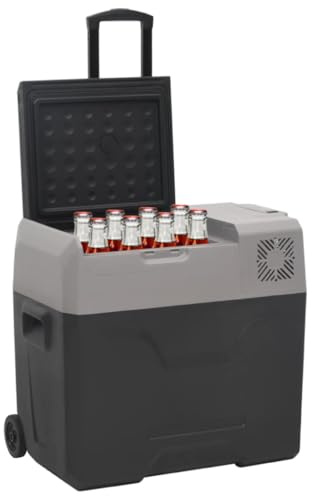 Tomostar Glacière Électrique, Glacière à Compression Mini Réfrigérateur de Voiture Camping avec roue et adaptateur noir et gris 50L polypropylène