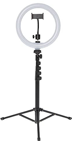 APM 572012 - Anillo de luz con trípode Ajustable de 1,95 m, Anillo Luminoso con 120 LED, luz fotográfica con 3 Niveles de Brillo, conectividad USB, Compatible con Smartphone y Tableta, Color Negro
