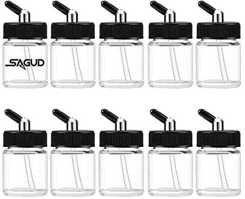 Sagud 10pcs Glas Airbrush Flaschen Kit 20cc Airbrush Dose mit 10 pcs Adapter Deckel Kit für doppeltwirkende Siphon Airbrush Pistole Airbrush-Gläser