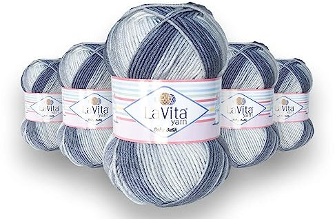 LaVita Yarn BABY BATIK Set med 5 handstickade ullnystan 100% akryl, 1 nystan på 100 g, 220 m (BY05)