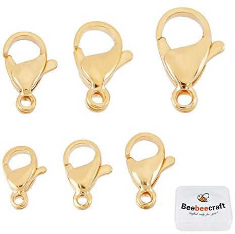 Beebeecraft 1 Box 60 Stück 6 Stil 24K vergoldet Karabinerverschlüsse Schmuckverschlüsse Verbinder für DIY Armband Halskette Schmuckherstellung