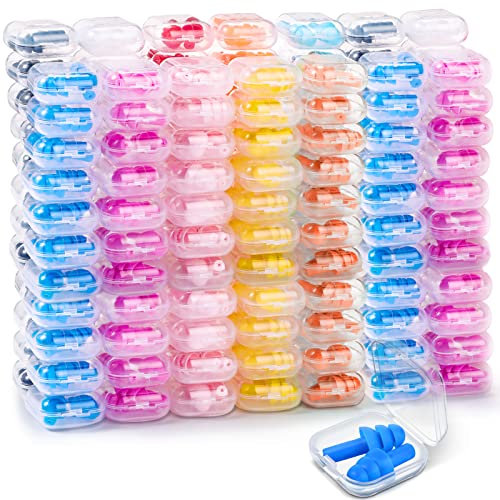 200 Pairs Ear Plugs Bulk for Sleeping Noise Cancelling, Swimming, Shooting, Concerts, Snoring 10 Assorted Colors with Carry Cases Reusable Silicone Earplugs Soft Ear Plugs