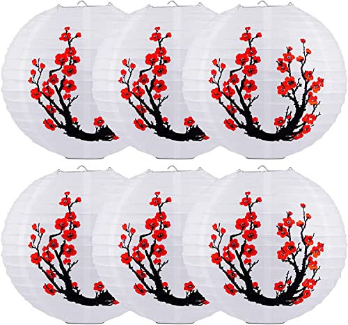 6 lanterne cinesi giapponesi a sfera di carta, lanterne a fiori di ciliegio, decorazioni per ombra, stile orientale cinese, luce ristorante, festa di nozze (fiori di ciliegio rosso)