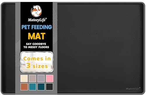 MateeyLife Anti Glisse Tapis Gamelle Chien et Chat, Tapis Silicone Gamelle pour Chien, Plateau Noir pour Bol Chat Grande Taille, Set de Table Silicone Nourriture, 60 x 40 cm