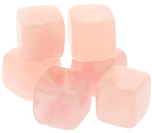 SOLUSTRE Ensemble 6 Pièces Glaçons en Pierre De Quartz Rose Réutilisables Pierres À Whisky Cubes 2Cm Refroidisseurs Boissons Décoration Bar Maison Cadeau Femme