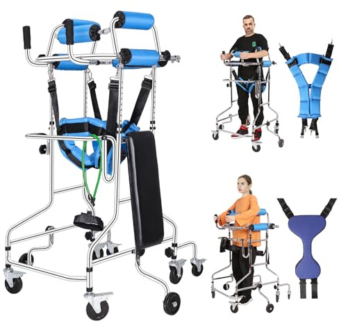 Adult Standing Walker for Seniors, Hemiplegia Standing & Lower Limb Training, Upgraded Double Pads, 8 Wheels Anti-Tilt Mobility Aid, Fits 58-71 in, withstands 220 lbs