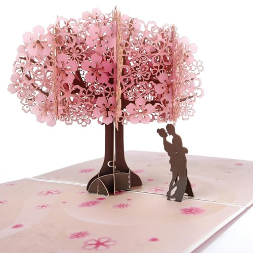 CraftWerk Tarjeta desplegable 3D con flores de cerezo Vale para bodas, San Valentín y aniversarios Elegante tarjeta de felicitación con sobre