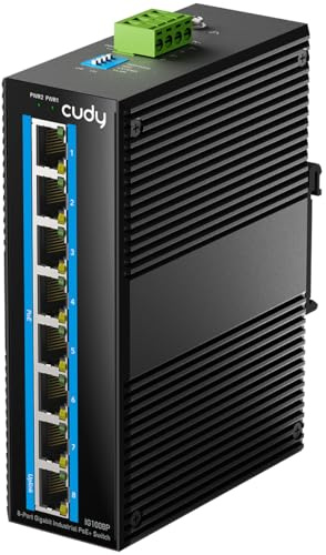 Cudy Switch di Rete Industriale PoE 8 Porte Gigabit, 802.3 at/af PoE, Switch da Rack DIN IP40, Protezione da Inversione di Polarità, Prevenzione Tempeste Broadcast, IG1008P