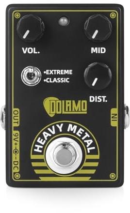 Funien Pedal de Efectos de Guitarra de Metal Pesado Volumen de distorsión de Alta Ganancia/Medio DC 9 V Interfaz de Entrada/Salida de 6,35 mm Interruptor selector bidireccional Extremo y clásico