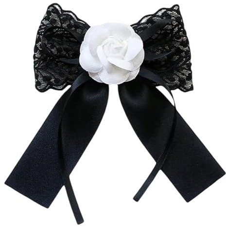 alloneslife Fliege, Krawattenklammer, Damen-Krawatte, elegante Spitzenband-Brosche, Brosche, Anstecknadel, Studentenhemd, Jabot-Kragen, Strasssteine, Schmuck, vorgebundene Schleife, Krawatte (13