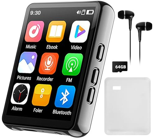 Cetoon 64GB MP3 Player Bluetooth - Portable Digital Music Player with Speaker, 2.4 Full Touch Screen MP3 Player FM Radio Recorder HiFi Sound Wired Earphones Included, Support up to 128GB