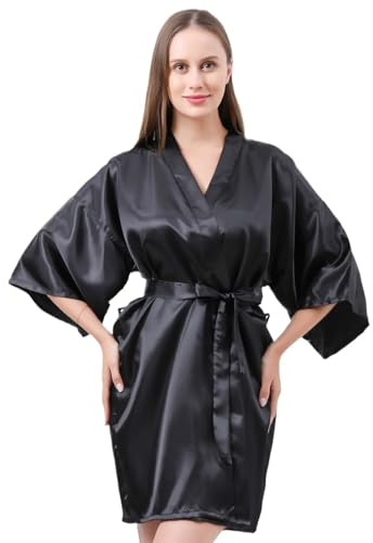 JSTHHTT Women's Satin Robe, Soft Silk Dressing Gown, Lightweight Sleepwear for Bridal, Short Style with Oblique V-Neck