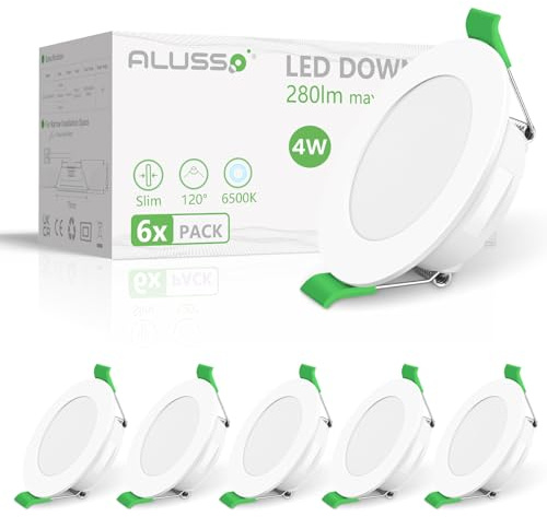 ALUSSO LED Downlights for Ceiling 4W, 6500K Recessed Ceiling Lights, 6 Pack