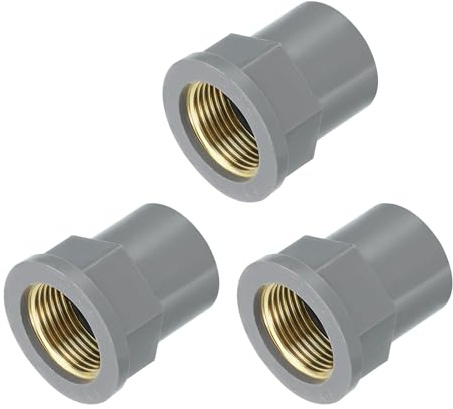 sourcing map 3 Pcs PVC Pipe Fittings 25mm 3/4 PT Female Brass Threaded Grey | Pipe Coupling,Pipe Fitting Hose Adapter Connector,for Home Sewer Plumbing Irrigation