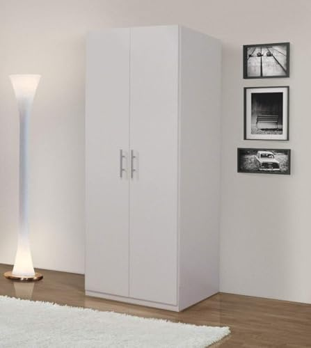 Bissolo Casa Armadio Multiuso 91x55x202 cm Bianco Opaco, 2 Ante Battenti, 1 Ripiano Interno, 1 Tubo Appendiabiti, per Casa e Ufficio